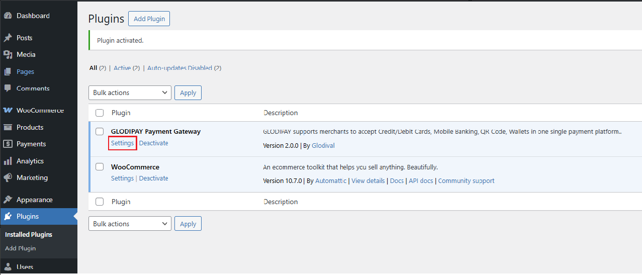 Method 1: Access via Plugins list → Settings