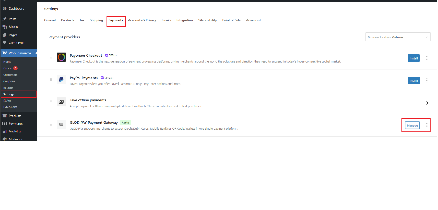 方式 2：通过 WooCommerce → Settings → Payments 访问